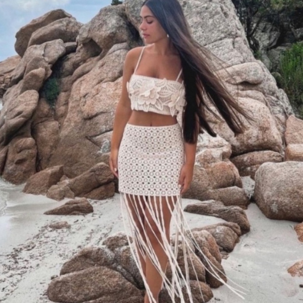 ZARA fringed crochet skirt